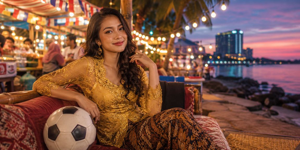 Pengguna Malaysia dalam pakaian kebaya menikmati hiburan dalam talian termasuk jackpot dan sukan